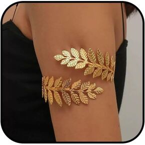 Gold Arm Cuff for Women Leaf Upper Arm Cuff Tree Leaf Armlet Hammered Wrap Cuffs Adjustable Armband Bangle Bracelet Roman Laurel Bridal Wedding Jewelry Greek Goddess Accessories