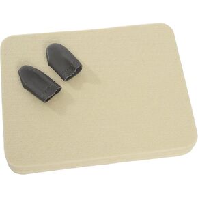 KEO ST. Needle Felting Pad - 100% New Zealand Wool Mat for Precision Felting. Natural Cream Color, 10" x 8" x 1" - Complete with 2 Handmade Leather Finger Guards