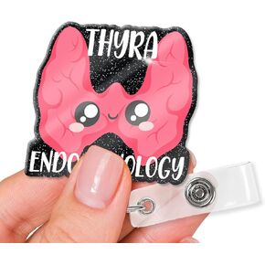 XQLZY Funny Thyra Endocrinology Black Glitter Badge Reels Holder, Cute Thyroid Badge Holder for Graduates, Christmas Birthday Gift for Endocrinology Doctor Nurse Thyroid Team