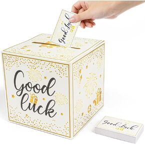 Gold Donation Box with Enter to Win Cards for Raffles, Suggestion Boxes Ballot Box