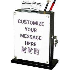 Suggestion Box with Lock with Wall Mount Option - Use as Offering Box, Tithe Box, Prayer Request Box, Tip Box with Lock, Donation Box and Ballot Box (Black, 10'' x 4.75'' x 12.5'')