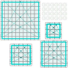 Quilting Rulers,4 Square Ruler Quilting Templates(4.5"X4.5", 6"X6", 9.5"X9.5", 12.5"X12.5"),Quilting Rulers Acrylic Rulers Fabric Cutting Ruler with Non-Slip Rings for Quilting and Sewing