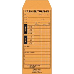 BankSupplies 4 1/2W x 10 3/8H, Cashier Turn-In Envelopes, 500 Brown Kraft Paper Envelopes, Standard Open End with Moisten and Seal Closure