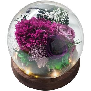 Unique Preserved Flowers Bouquet Gifts for Women, Real Forever Rose in Glass Dome with LED Light, for Birthday, Valentine's, Mother's Day, Christmas Day, Get Well, Home Décor