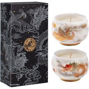KONNI Scented Candles 2PCS 5.3oz Ceramic Jar Candles Home Dragon and Phoenix Series Christmas Aromatherapy Candles Wisteria Scent Candle Gifts 60 Hours Bruning Time Soy Wax Candle for Men Women