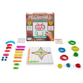 Chuckle & Roar - Pegboard Creations - Rubber Band and Plastic Piece Art - Stencils and Challenges Included - Ages 5 and Up