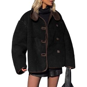 Tankaneo Womens Faux Fur Jackets Warm Winter Casual Button Down Stand Collar Long Sleeve Shaggy Outwear Coats