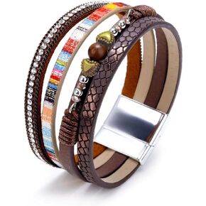 KunBead Leather Wrap Bracelets for Women Handmade Braided Boho Multi-Layer Bracelet Wristband Cuff Bangle Birthday Jewelry