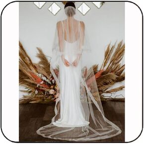 Latious Cathedral Bride Wedding Veils White 2 Tier Bridal Veil Ribbon Edge Long Veils with Comb for Brides and Women