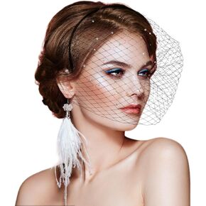 Black Veil Lace Funeral Hats for Women, 1920s Flapper Mesh Veil Headband with Diamond Accents, Skin Friendly Women Fascinator Headpiece Vintage Veil Accessories for Bridal Wedding Tea Party