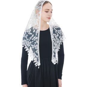 Wgior Triangle Catholic Church Veils Floral Lace Scarf Mass Mantilla Chapel Veil Bridal Bachelorette Party Veil