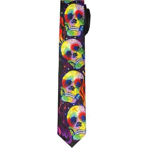 Jerry Garcia Men's Happy Halloween Plague Entity Fluorescent Skulls Stars Flames Psychedelic Art Regular Length Neck Tie
