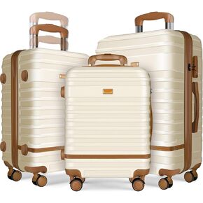 Luggage Set 3 Piece Carry On Suitcase Hardside, Lvory, 28/24/20 Inch