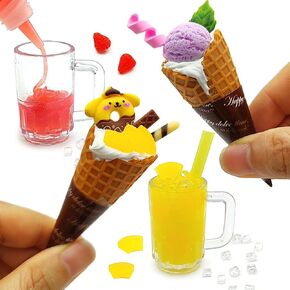 DIY Mini Cream Foods Toy Making Material Kit Kitchen Pretend Play Food Set for Kids Age 8+ Make Your Food (Dessert Bubble Tea Set)