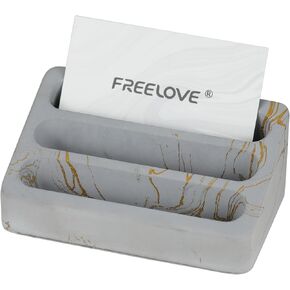 حامل بطاقات سطح المكتب من FREELOVE، خرساني، مصنوع يدويًا، 3 سلالم و3 فتحات، يناسب 30-50 بطاقة عمل، وزن الحجر، لمسة نهائية ناعمة، قاعدة إيفا، منظم مكتب المكتب (رمادي داكن، صغير)