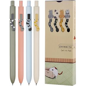 4Pcs Gel Pens, 0.5mm Black Ink Pen Retractable Fine Point Smooth Writing Pens, Aesthetic Office School Supplies, Desk Accessories Nursing Pen for Journaling Note Taking, Small Gifts for Women Men(Cat)