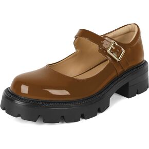 Eldof Women's Mary Jane Shoes Platform Lug Sole Low Heel Chunky Pumps Round Toe Ankle Strap Oxfords Dress Shoes for Uniform Graduation School Work 2 Inches
