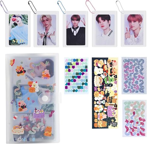 Kpop Photocard حامل كتاب 3 بوصة ألبوم صور صغير Kpop lomo حامل بطاقة 240 جيوب 4 أوراق DIY ملصقات لطيفة 5 قطع Photocard الأكمام 5 قطع سلسلة حبة الكرة (15 قطعة) in Saudi Arabia