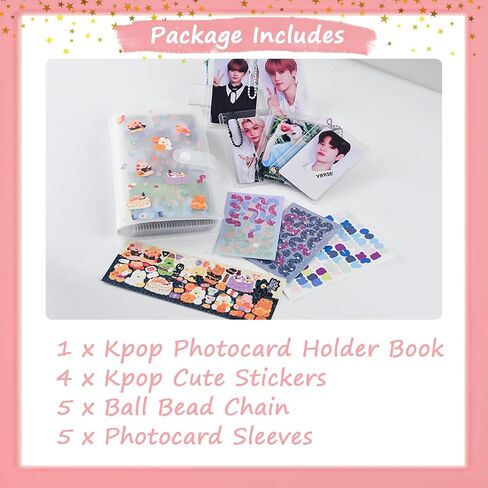 Kpop Photocard حامل كتاب 3 بوصة ألبوم صور صغير Kpop lomo حامل بطاقة 240 جيوب 4 أوراق DIY ملصقات لطيفة 5 قطع Photocard الأكمام 5 قطع سلسلة حبة الكرة (15 قطعة) in Saudi Arabia