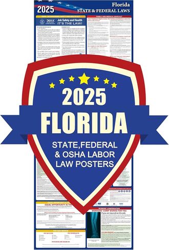 2025 Florida State and Federal Labor Laws Poster,OSHA Workplace Compliant,English Employment Poster,All in One Required Compliance Posting 16" x 40" in Kuwait
