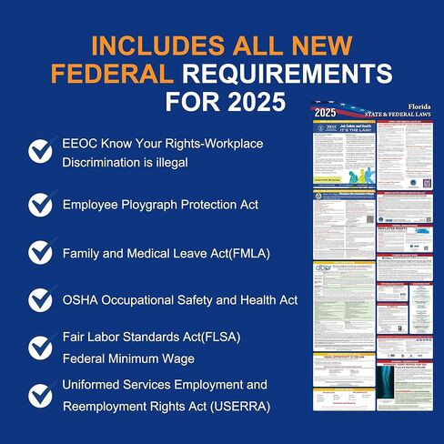 2025 Florida State and Federal Labor Laws Poster,OSHA Workplace Compliant,English Employment Poster,All in One Required Compliance Posting 16" x 40" in Kuwait