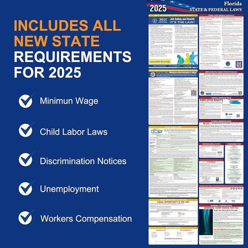 2025 Florida State and Federal Labor Laws Poster,OSHA Workplace Compliant,English Employment Poster,All in One Required Compliance Posting 16" x 40" in Kuwait