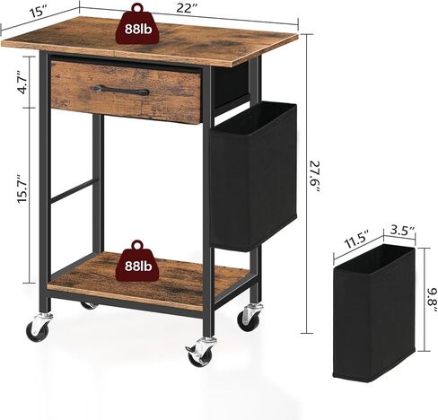 حامل طابعة مع درج تخزين، طاولة طابعة بطبقتين تحت المكتب مع حقيبة جانبية للمكتب المنزلي، عربة طابعة دوارة بعجلات قابلة للقفل، رف تخزين عالي التحمل، بني ريفي PTHR5601 in Kuwait