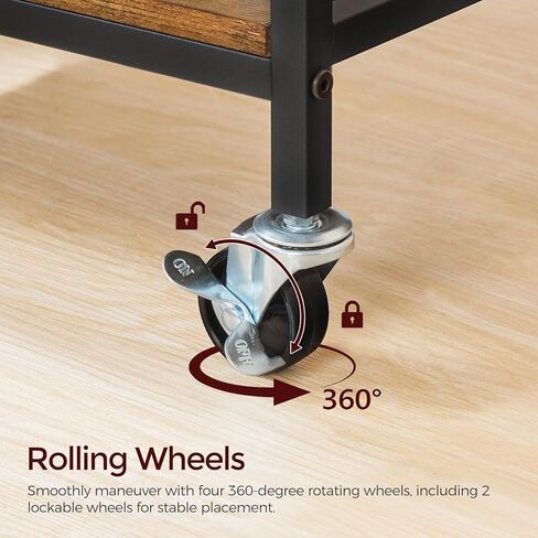 حامل طابعة مع درج تخزين، طاولة طابعة بطبقتين تحت المكتب مع حقيبة جانبية للمكتب المنزلي، عربة طابعة دوارة بعجلات قابلة للقفل، رف تخزين عالي التحمل، بني ريفي PTHR5601 in Kuwait