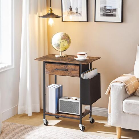 حامل طابعة مع درج تخزين، طاولة طابعة بطبقتين تحت المكتب مع حقيبة جانبية للمكتب المنزلي، عربة طابعة دوارة بعجلات قابلة للقفل، رف تخزين عالي التحمل، بني ريفي PTHR5601 in Kuwait