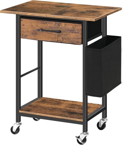 حامل طابعة مع درج تخزين، طاولة طابعة بطبقتين تحت المكتب مع حقيبة جانبية للمكتب المنزلي، عربة طابعة دوارة بعجلات قابلة للقفل، رف تخزين عالي التحمل، بني ريفي PTHR5601 in Kuwait