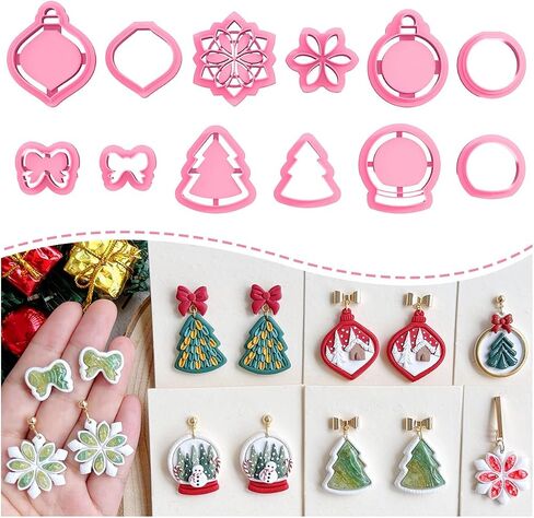 Keoker Christmas Embedded Clay Cutters, Christmas Polymer Clay Cutters, 12 Shapes Christmas Clay Cutters for Polymer Clay Jewelry, Polymer Clay Christmas Cutters, Polymer Clay Cutters Christmas in Saudi Arabia