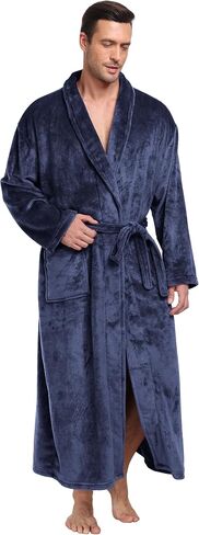 Mens Plush Fleece Robe Soft Shawl Collar Bathrobe Long Fluffy Spa Robes Winter Warm House Robe with Pockets in Kuwait