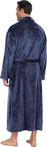 Mens Plush Fleece Robe Soft Shawl Collar Bathrobe Long Fluffy Spa Robes Winter Warm House Robe with Pockets in Kuwait