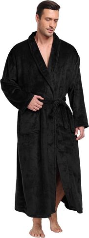 Mens Plush Fleece Robe Soft Shawl Collar Bathrobe Long Fluffy Spa Robes Winter Warm House Robe with Pockets in Kuwait