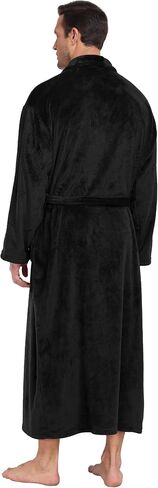 Mens Plush Fleece Robe Soft Shawl Collar Bathrobe Long Fluffy Spa Robes Winter Warm House Robe with Pockets in Kuwait