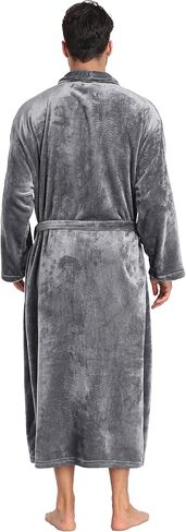 Mens Plush Fleece Robe Soft Shawl Collar Bathrobe Long Fluffy Spa Robes Winter Warm House Robe with Pockets in Kuwait