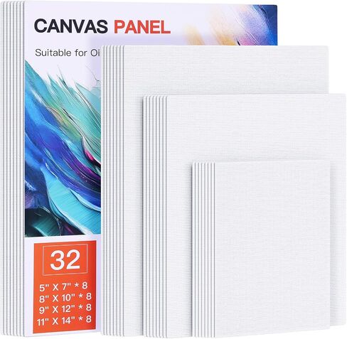 Fixwal Canvases Boards for Painting, 18 Pack Art Painting Canvas Multipack, 4x4, 5x7, 8x10, 9x12, 11x14 Inches 3mm Canvas Panels, Painting Supplies for Acrylic, Oil Paint, Tempera, Watercolor, Gouache in Kuwait
