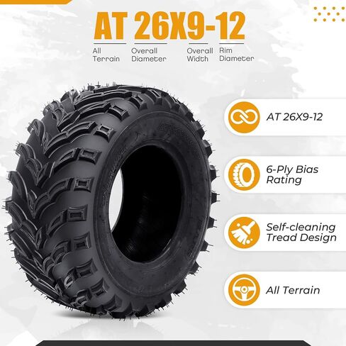 2 قطعة AT26x9-12-6PR TL Utv إطار مركبة - جميع التضاريس 26x9-12 إطار مركبة للثقب ومقاومة للتآكل للطرق الوعرة in Kuwait