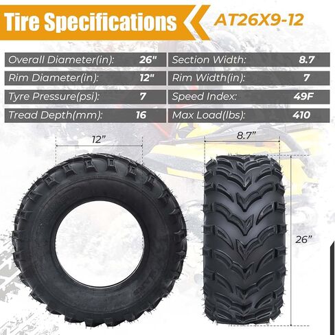 2 قطعة AT26x9-12-6PR TL Utv إطار مركبة - جميع التضاريس 26x9-12 إطار مركبة للثقب ومقاومة للتآكل للطرق الوعرة in Kuwait