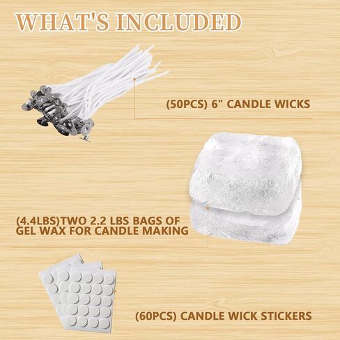 4.4lb Gel Wax for Candle Making, DIY Clear Wax Gel Candle Wax, Handmade Jelly Wax Gel Candle for Candle Making with 50pcs Wicks and 60pcs Candle Wick Stickers(2.2 lb x 2 Bags) in Saudi Arabia