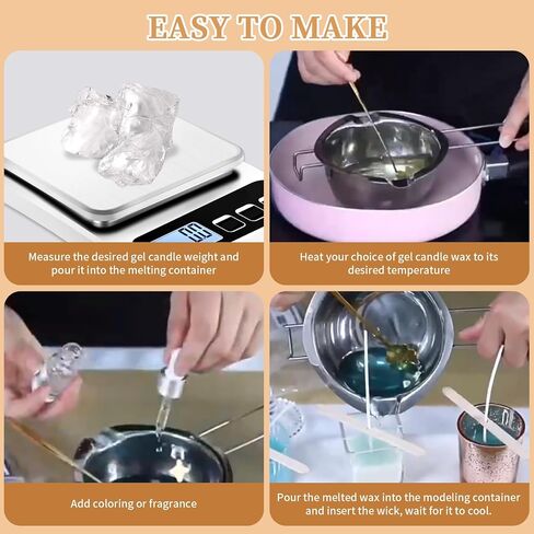 4.4lb Gel Wax for Candle Making, DIY Clear Wax Gel Candle Wax, Handmade Jelly Wax Gel Candle for Candle Making with 50pcs Wicks and 60pcs Candle Wick Stickers(2.2 lb x 2 Bags) in Saudi Arabia