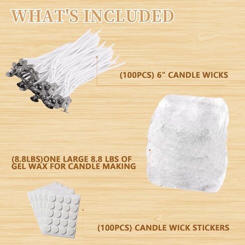 4.4lb Gel Wax for Candle Making, DIY Clear Wax Gel Candle Wax, Handmade Jelly Wax Gel Candle for Candle Making with 50pcs Wicks and 60pcs Candle Wick Stickers(2.2 lb x 2 Bags) in Saudi Arabia