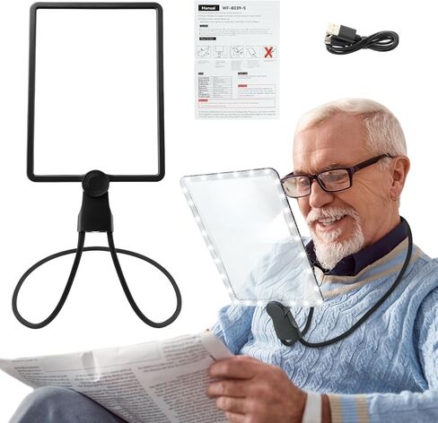 عدسة مكبرة 5X بدون استخدام اليدين مع ضوء، مكبر صفحة كبيرة للقراءة، مكبر صفحة كتاب كامل مع معقوفة مرنة و50 مصباح LED لكبار السن لإصلاح صحيفة الخياطة in Kuwait