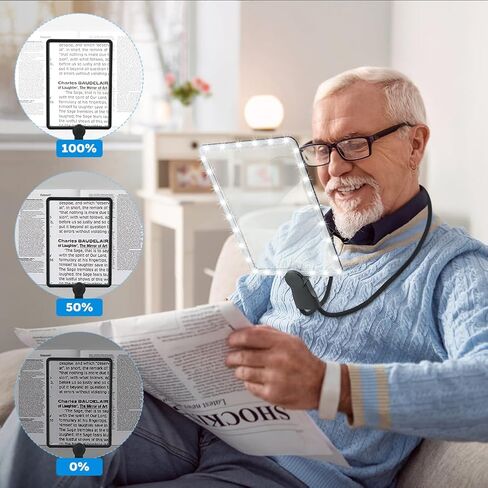 عدسة مكبرة 5X بدون استخدام اليدين مع ضوء، مكبر صفحة كبيرة للقراءة، مكبر صفحة كتاب كامل مع معقوفة مرنة و50 مصباح LED لكبار السن لإصلاح صحيفة الخياطة in Kuwait