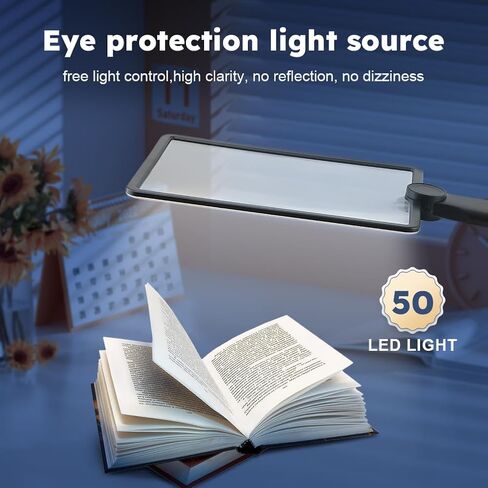 عدسة مكبرة 5X بدون استخدام اليدين مع ضوء، مكبر صفحة كبيرة للقراءة، مكبر صفحة كتاب كامل مع معقوفة مرنة و50 مصباح LED لكبار السن لإصلاح صحيفة الخياطة in Kuwait