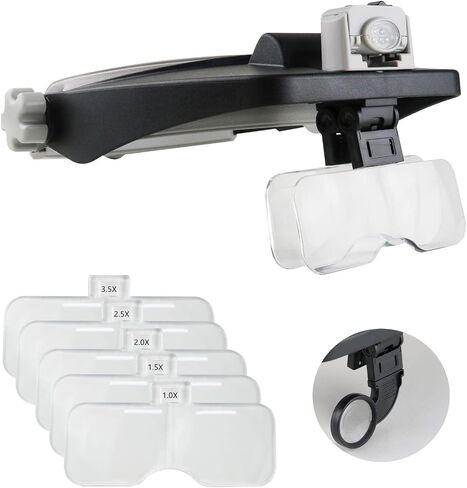 Beileshi Head Mounted Magnifier,1x-6x,8X Head Magnifying Glass with LED Light with Cold and Warm Light Source, Professional Jeweler's Loupe Light in Kuwait