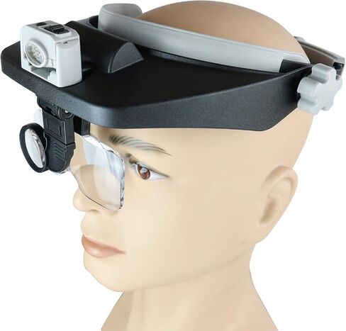 Beileshi Head Mounted Magnifier,1x-6x,8X Head Magnifying Glass with LED Light with Cold and Warm Light Source, Professional Jeweler's Loupe Light in Kuwait