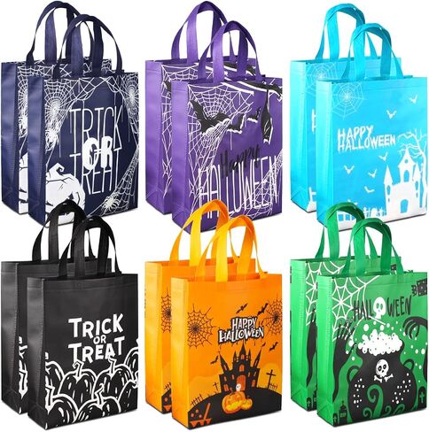 Aviski 12PCS Halloween Trick or Treat Bags,Halloween Tote Bags with Handles, Large Gift Bags, Multifunctional Non-Woven Halloween Bags for Gifts Wrapping, Halloween Party Supplies, 15×11.8×3.9" in Saudi Arabia
