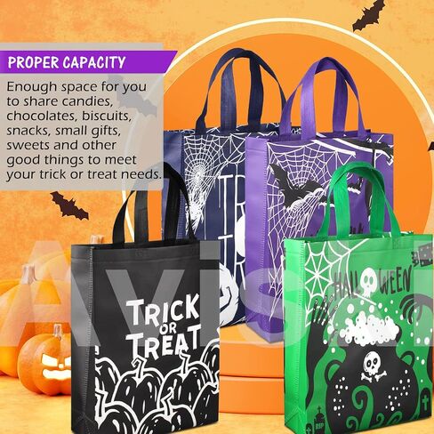 Aviski 12PCS Halloween Trick or Treat Bags,Halloween Tote Bags with Handles, Large Gift Bags, Multifunctional Non-Woven Halloween Bags for Gifts Wrapping, Halloween Party Supplies, 15×11.8×3.9" in Saudi Arabia