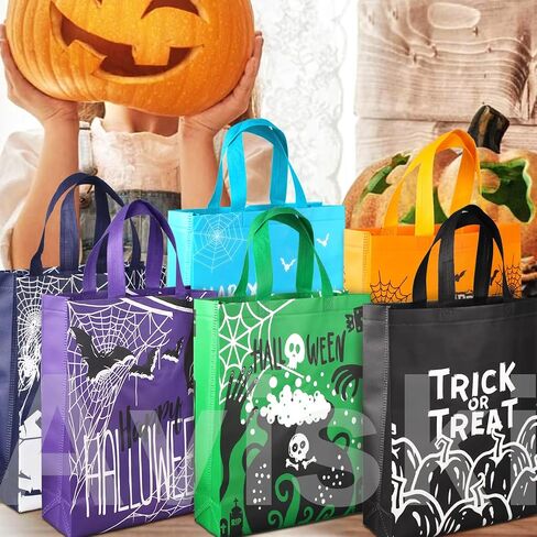 Aviski 12PCS Halloween Trick or Treat Bags,Halloween Tote Bags with Handles, Large Gift Bags, Multifunctional Non-Woven Halloween Bags for Gifts Wrapping, Halloween Party Supplies, 15×11.8×3.9" in Saudi Arabia